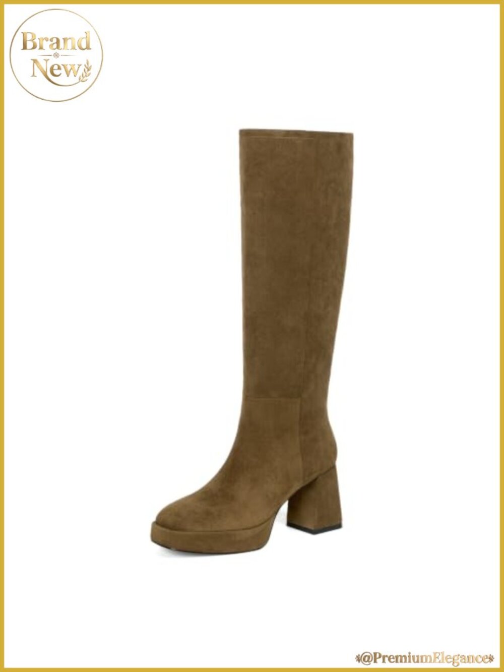 Faux Suede Knee High Boots Platform Block Heel Square Toe Women's